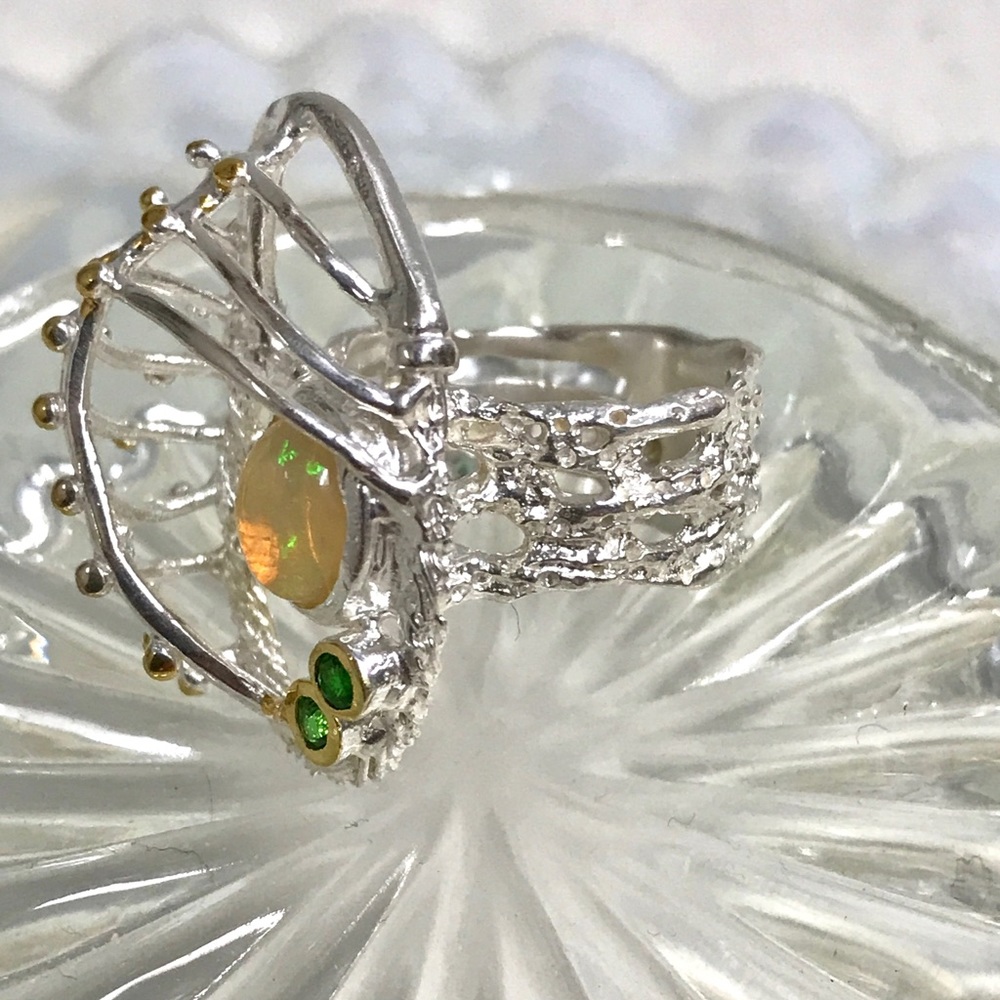 Opal Sterling 14K Gold plated Art Designer Ring - Picture 4 of 5